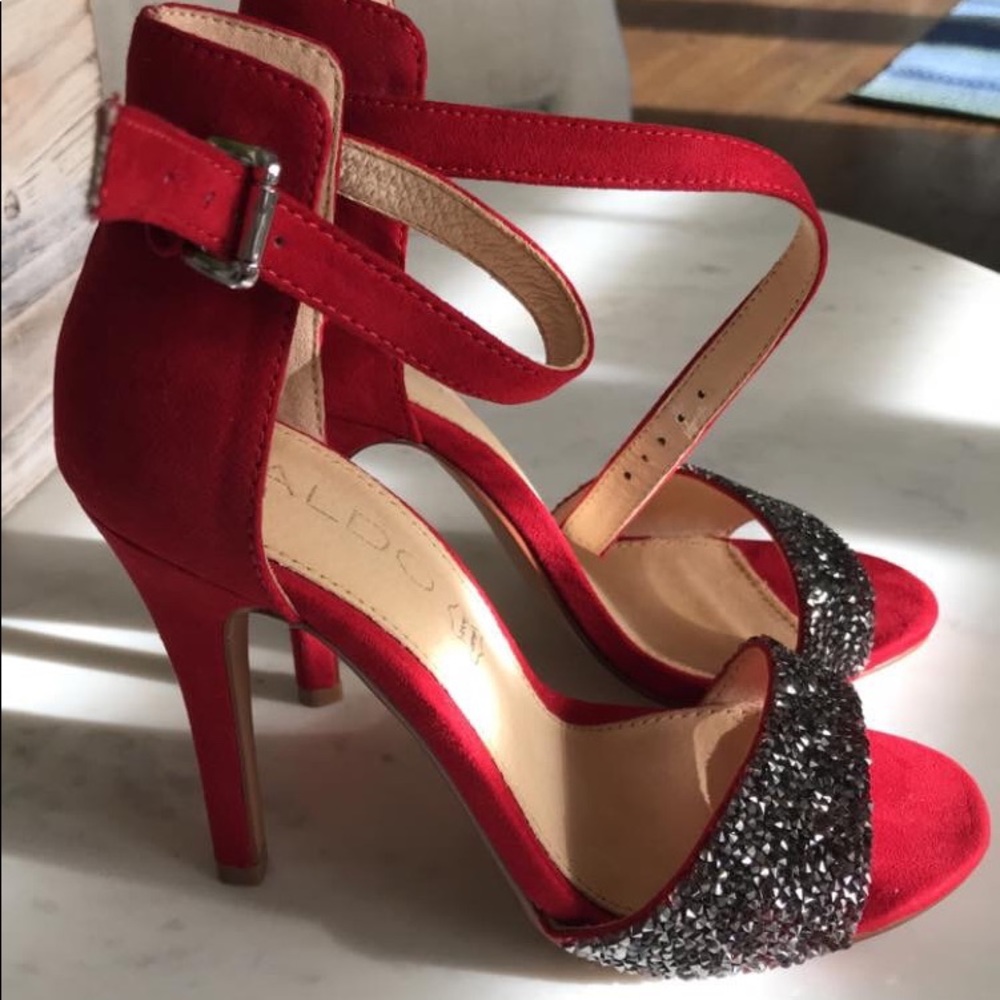 Aldo red suede heels, size 6